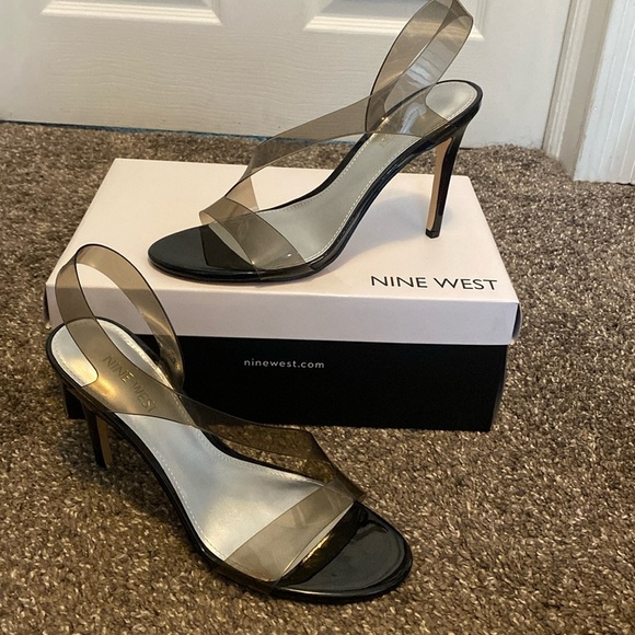 Nine West Ilene Dress Sandals Heels Black Transparent Top 4” Heel sz 9 NIB - Picture 1 of 7
